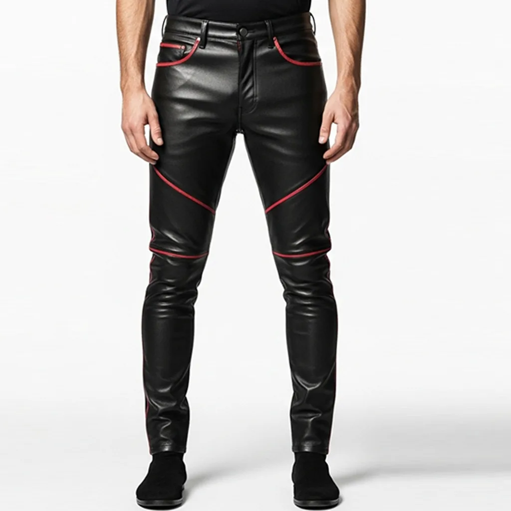 red trim leather pants magma thread front view
