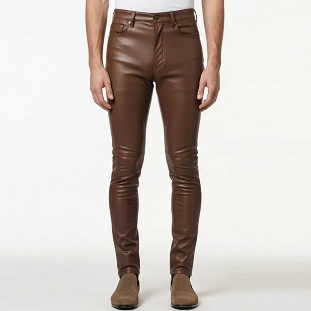 mocha faux leather slim pants mocha whisper front view