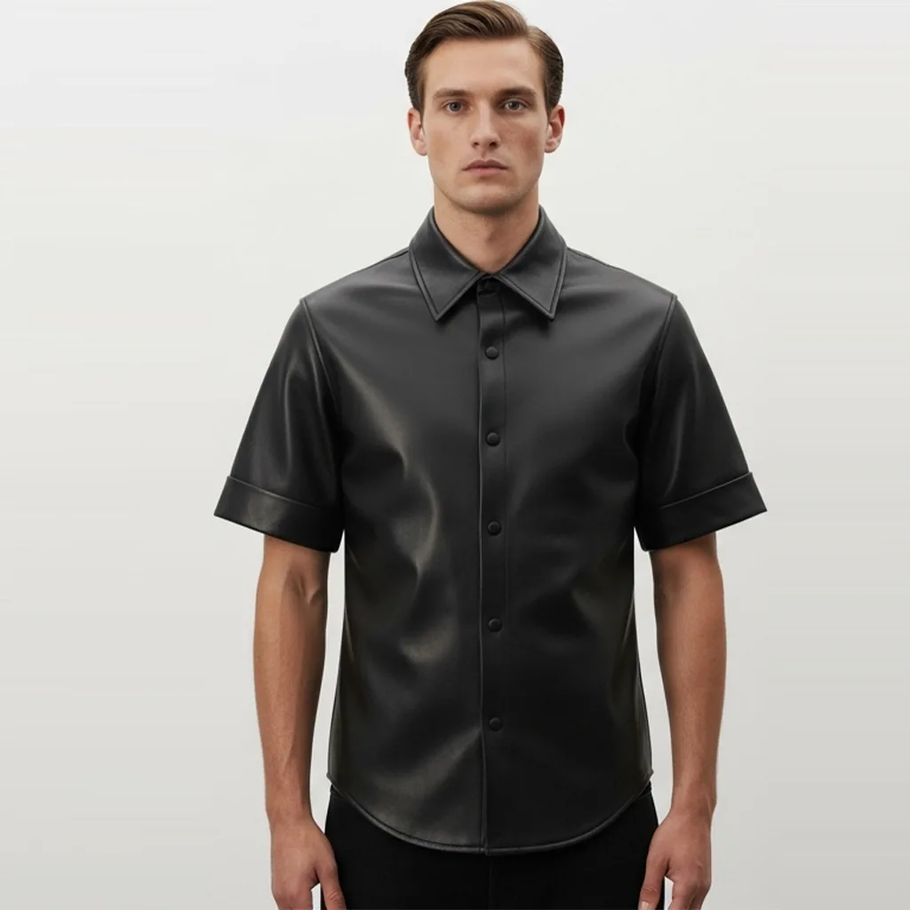Custom Minimal Short Sleeve Leather Shirt