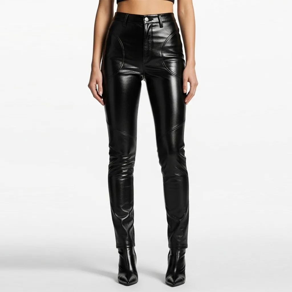 black faux leather paneled leggings jet orbit front view