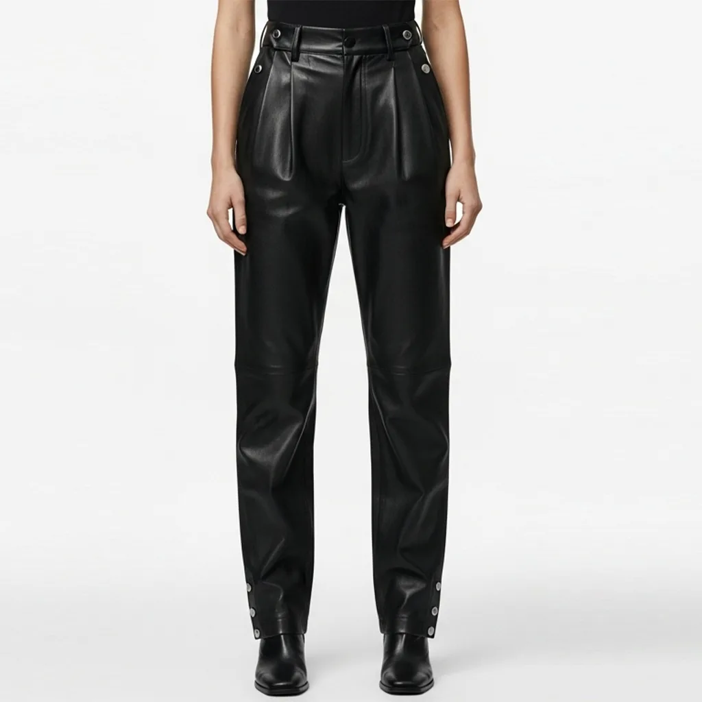 black pleated leather trousers jetstream front view black pleated leather trousers jetstream front view
