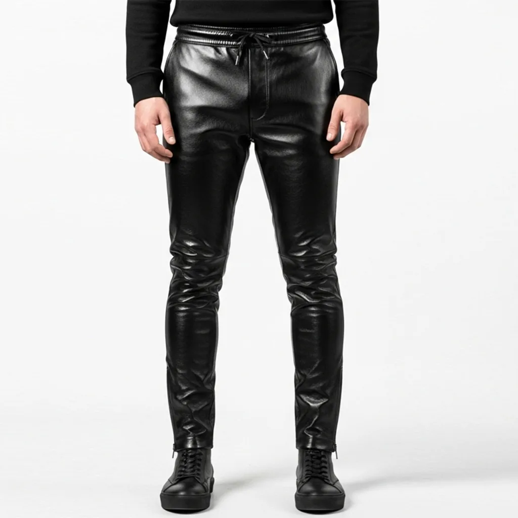 Custom Zip-Hem Leather Jogger Pants