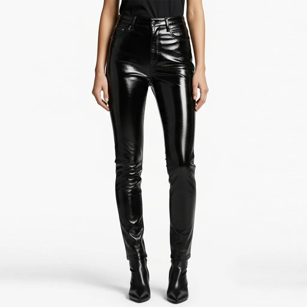 black high waist patent leggings raven polish front view