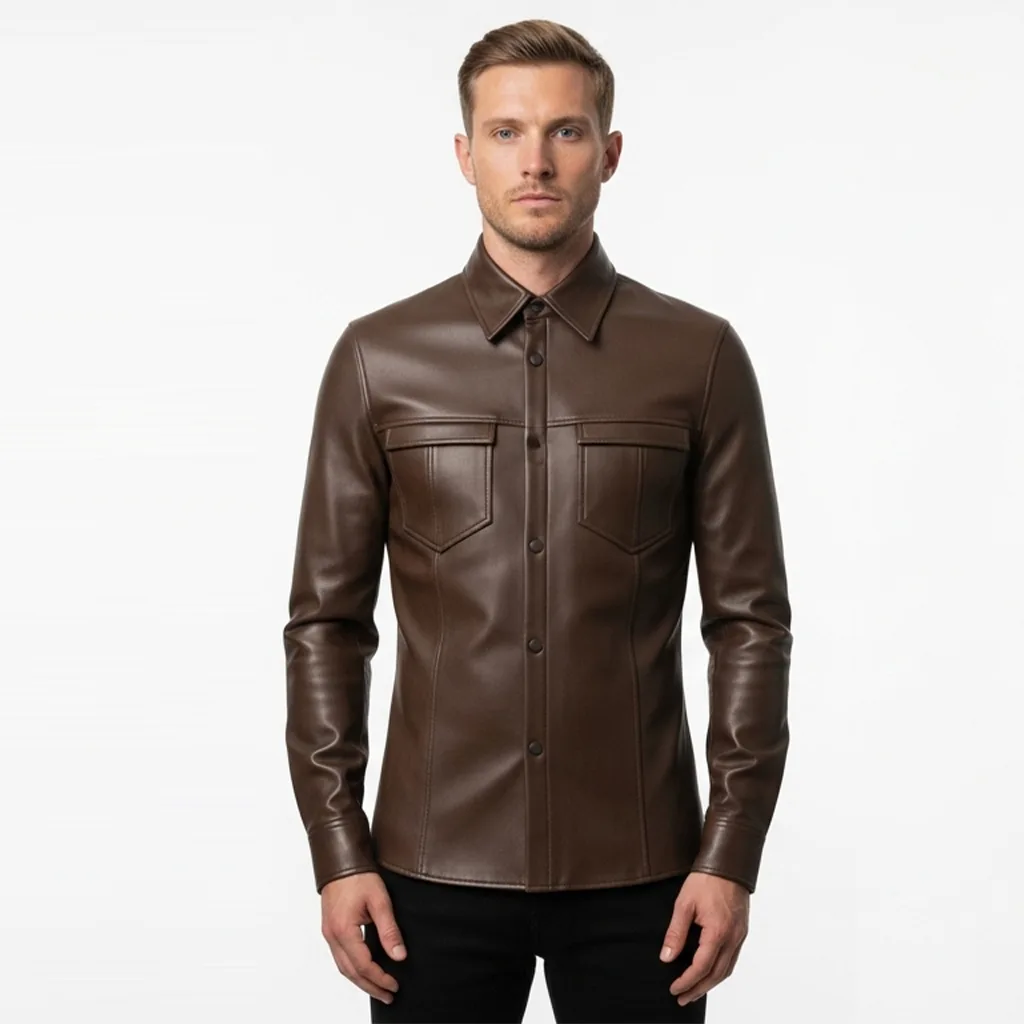 Custom Utility Pocket Leather Shirt for Men
