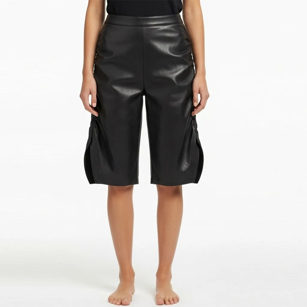 Custom Grid Stitch Faux Leather Shorts for Men