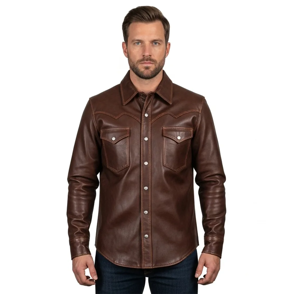Custom Frontier Crest Vegan Leather Western Shirt
