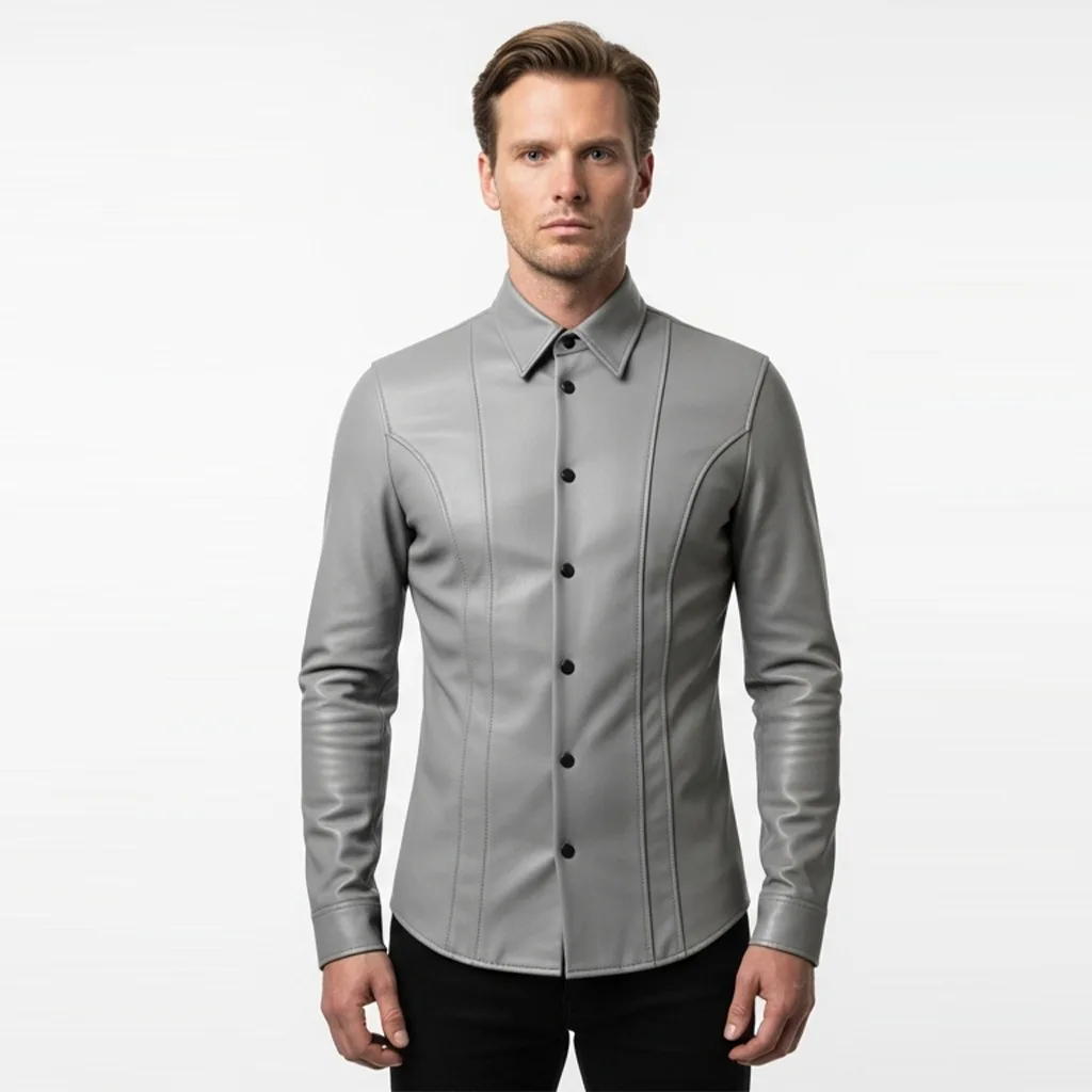 Custom Contour Seam Leather Shirt for Men