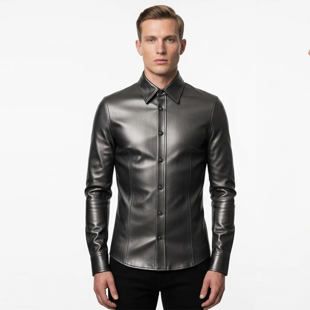 Custom Refined Sheen Leather Shirt for Men