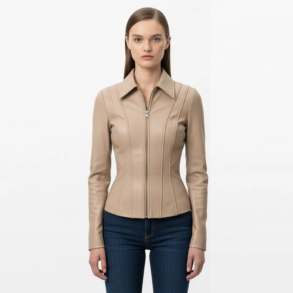 nude fitted leather shirt nude zipline front view