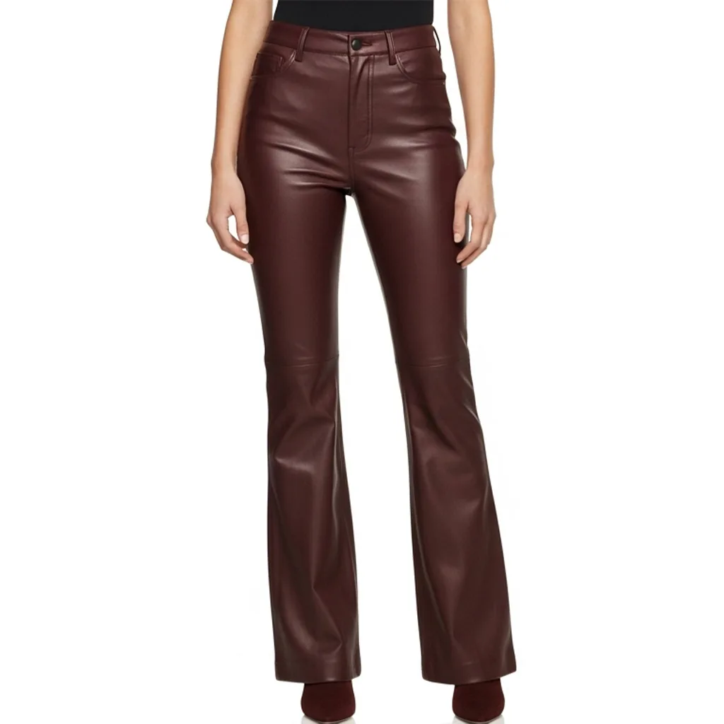 burgundy flared leather pants bloodline curve front view