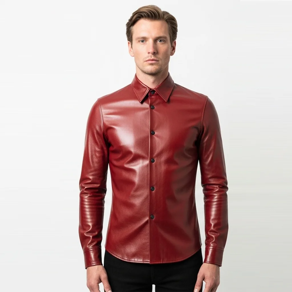 Custom Slim Fit Leather Shirt for Men