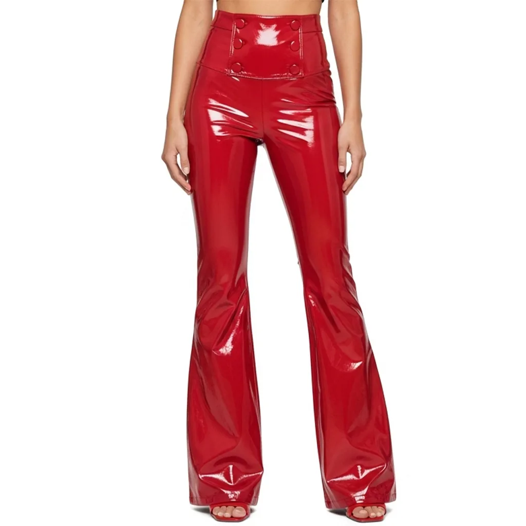 crimson flared leather pants crimson horizon front view