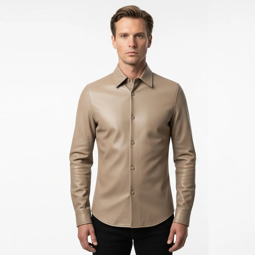Custom Seam Detail Leather Shirt for Men