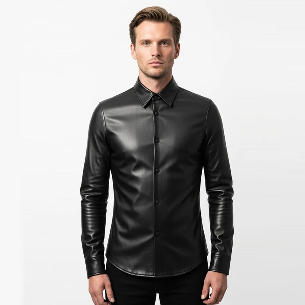 Custom Tailored Leather Button Shirt for Men