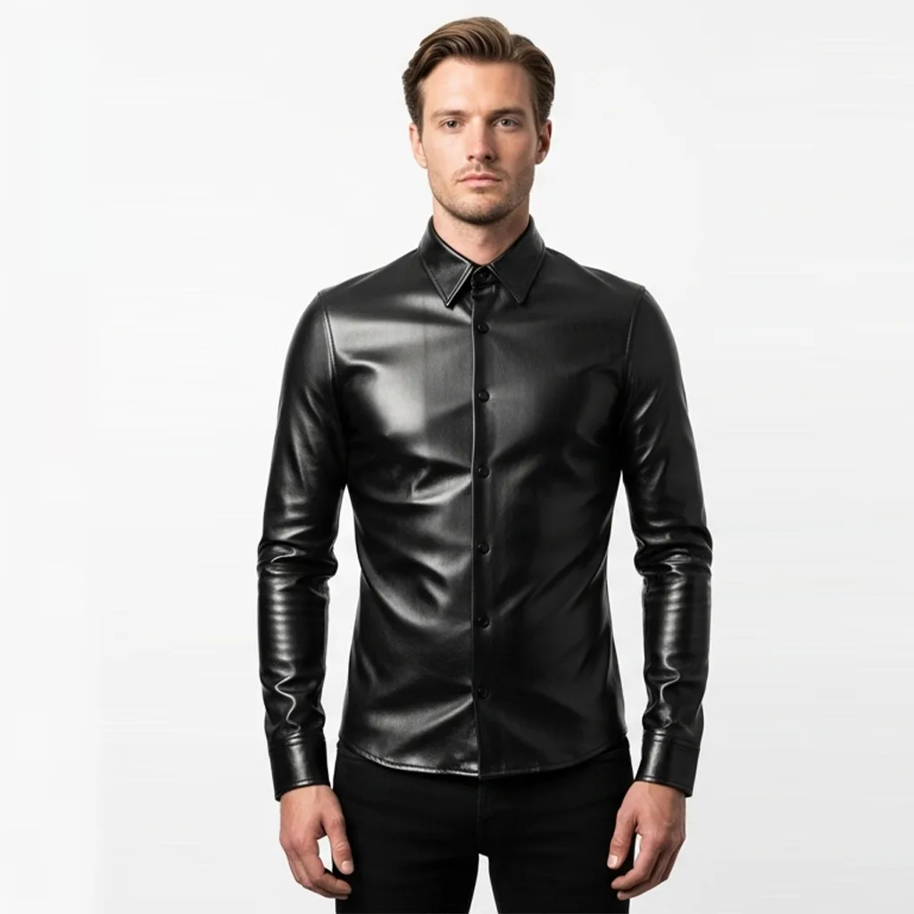 Custom Leather Long Sleeve Shirt for Men