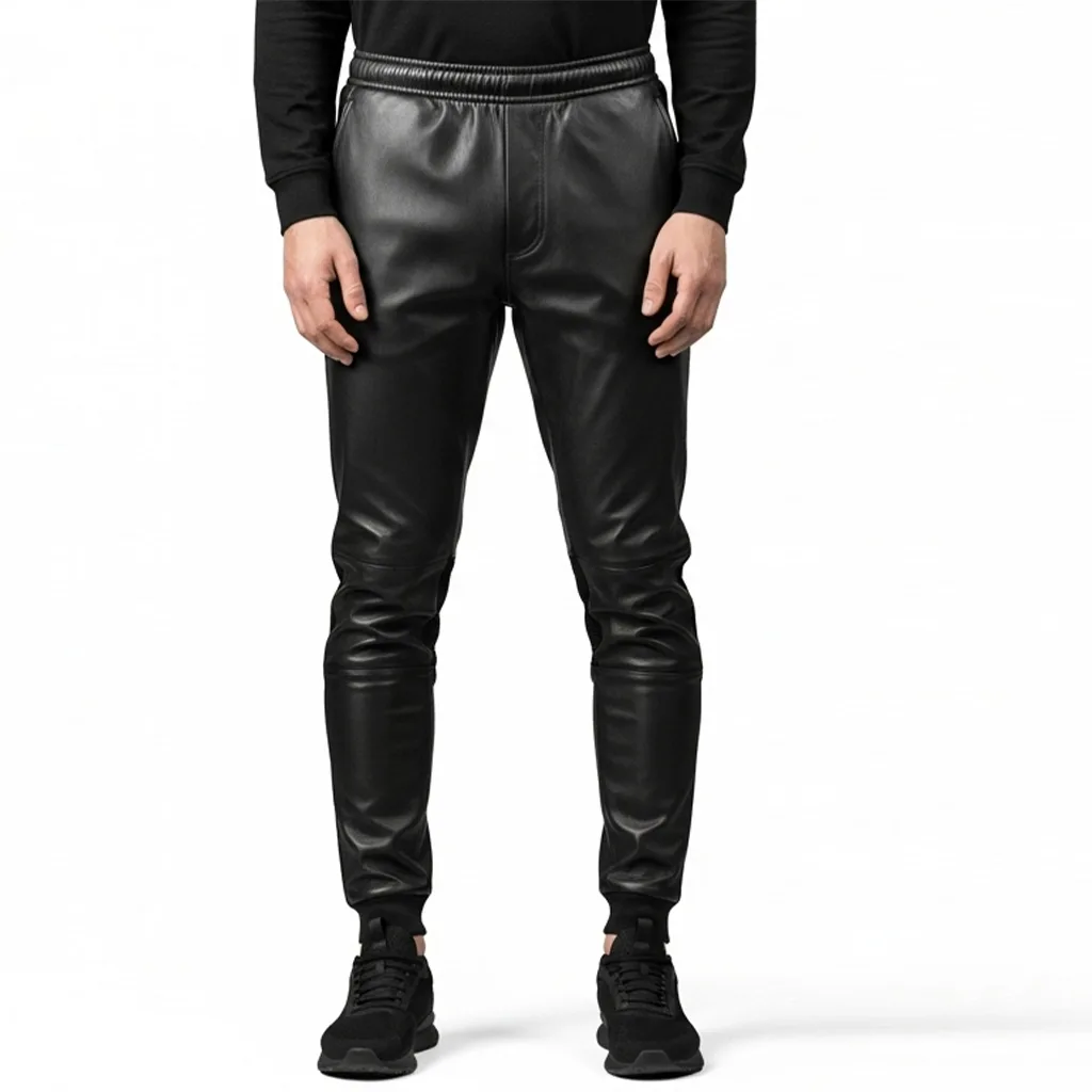 Custom Calf-Panel Leather Joggers