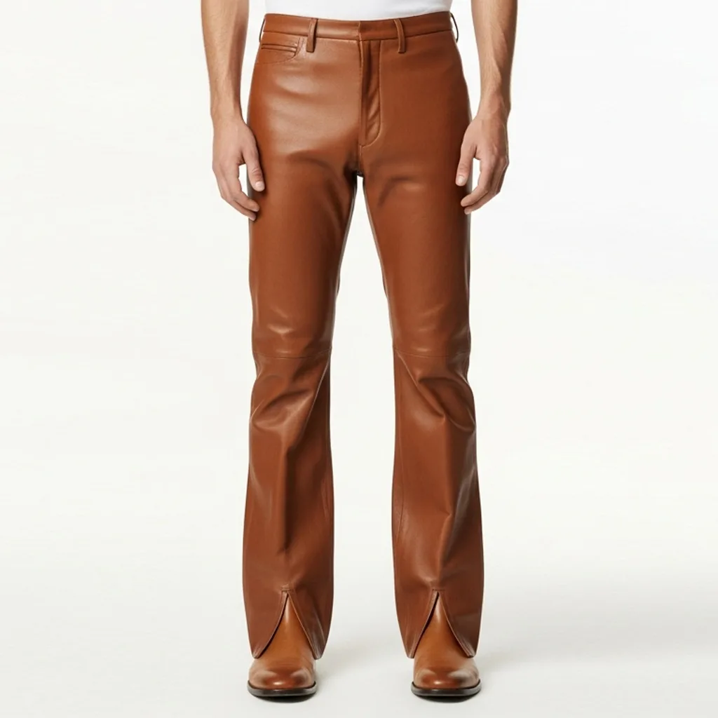amber leather split hem pants amber flareline split hem pants front view