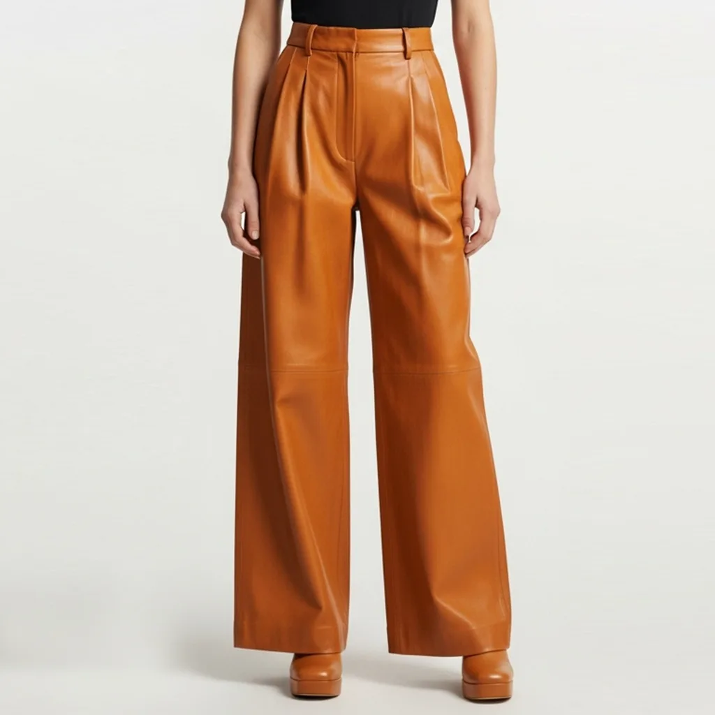 amber wide leg leather trousers amber float front view