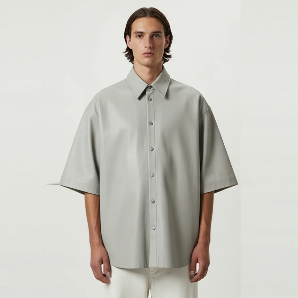 Custom Float-Form Oversized Leather Shirt for Men