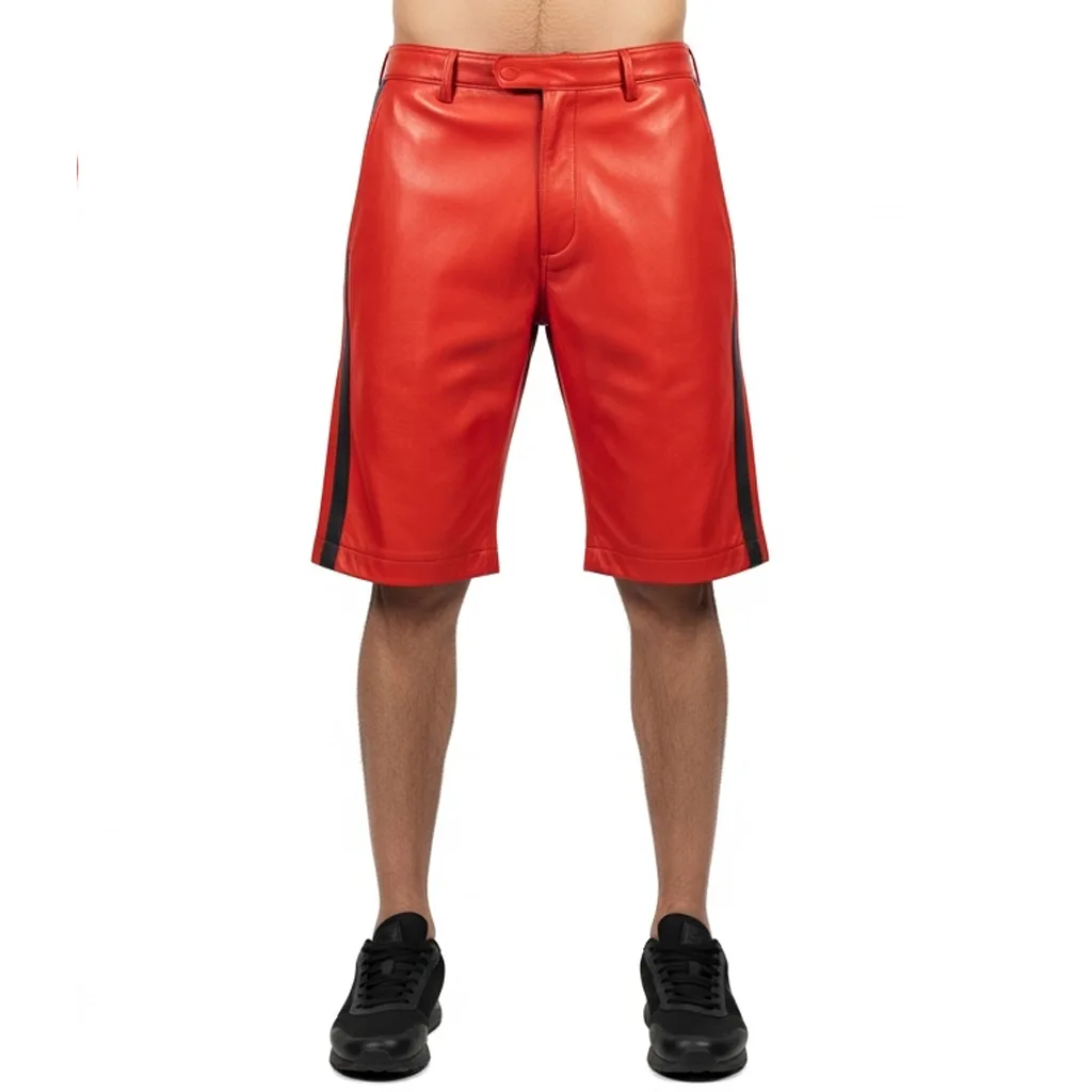 red leather athletic shorts blaze track front view