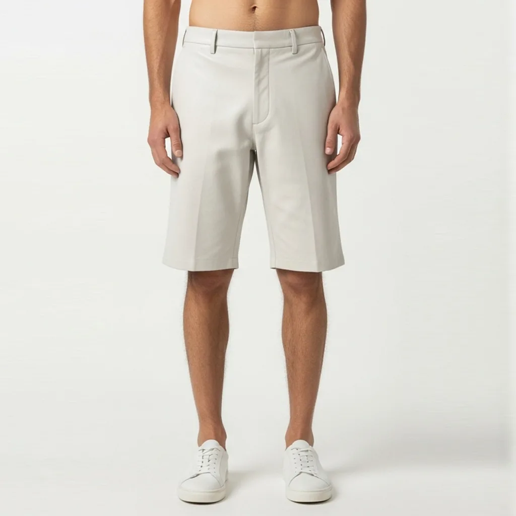 off white leather shorts bone static front view
