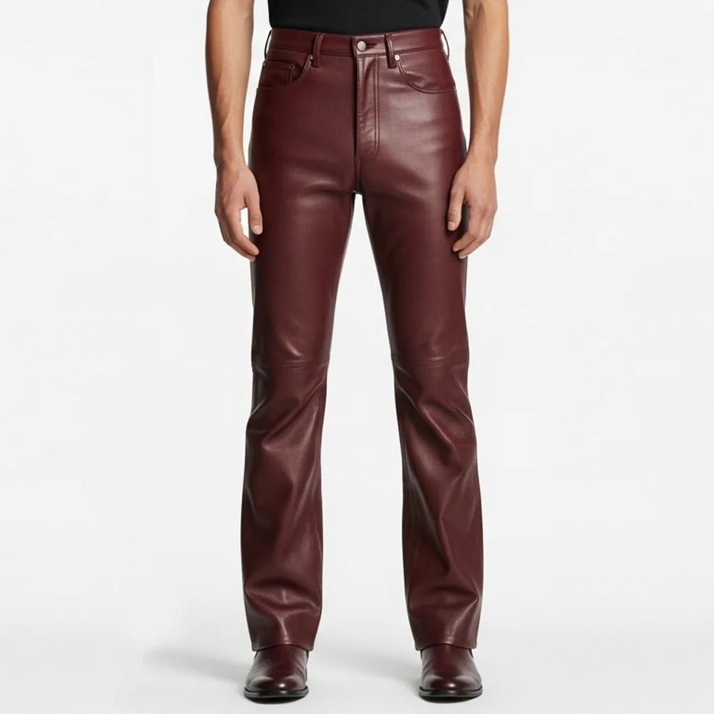 burgundy leather flared pants burgundy echo front view