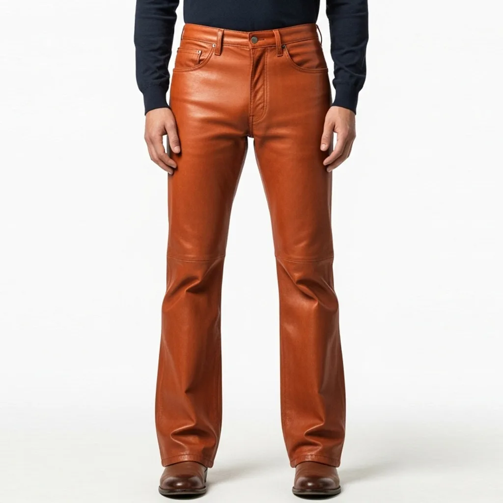 Custom Retro Flared Leather Pants for Men