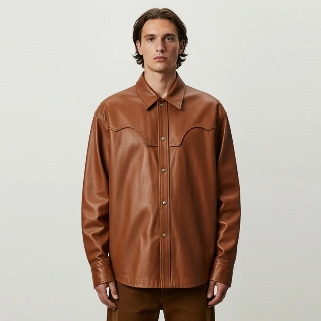 Custom Western Yoke Leather Shirt for Men