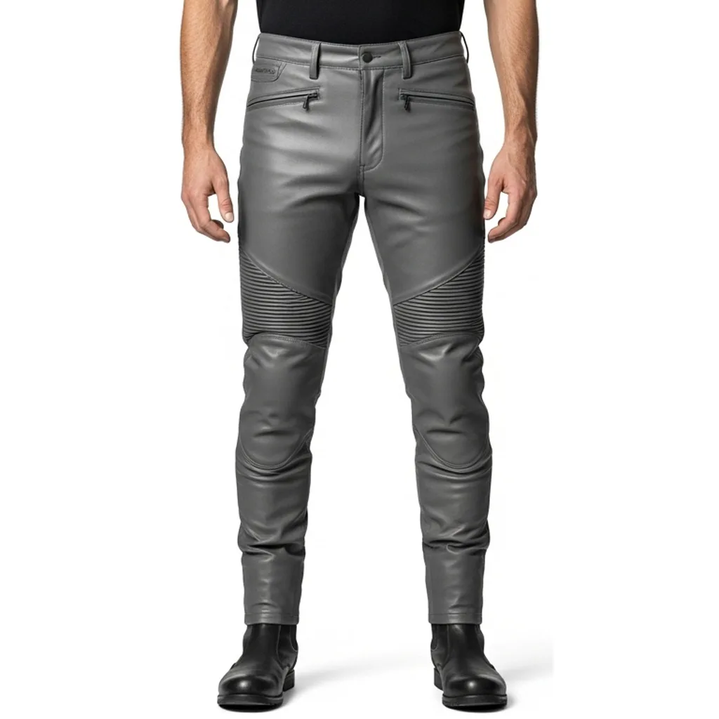 gray leather biker pants cinderhawk front view
