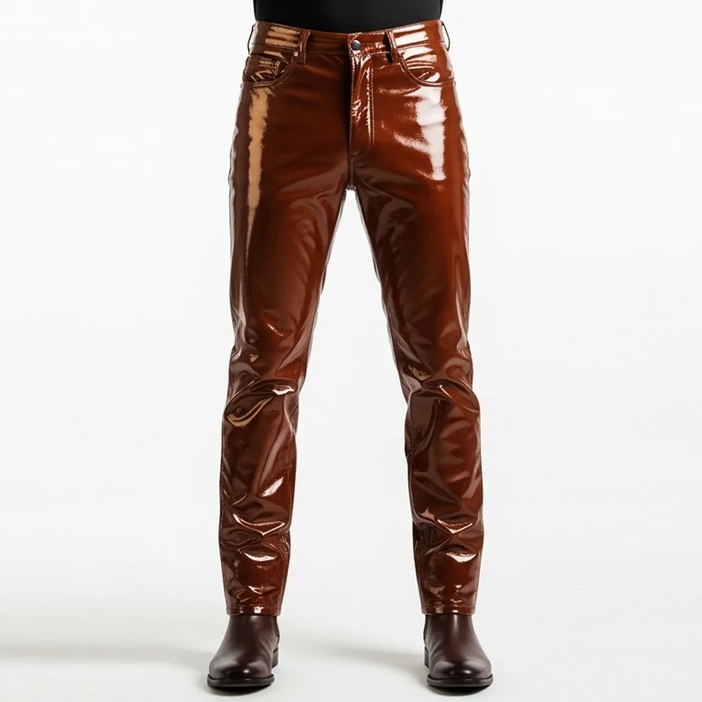 cognac patent leather pants cognac liquid front view