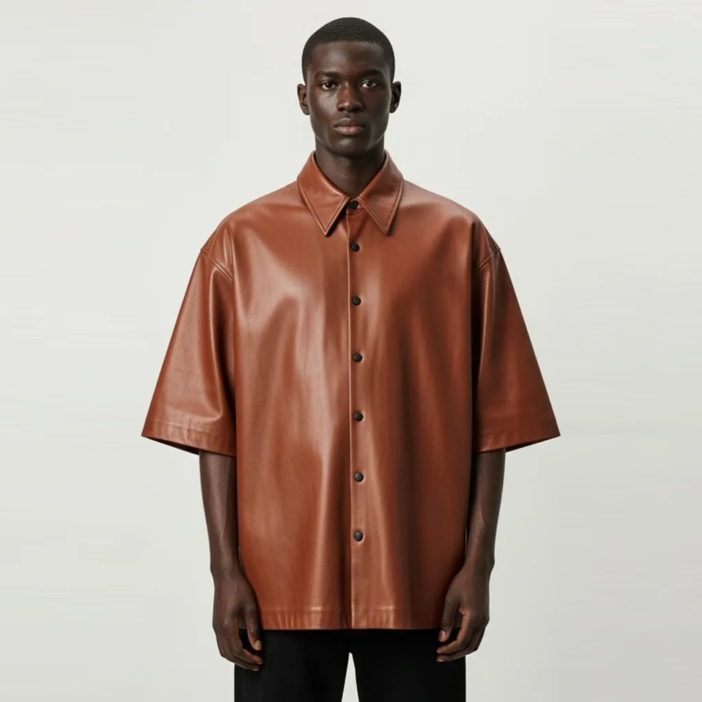 Custom Fluid-Drape Oversized Leather Shirt for Men