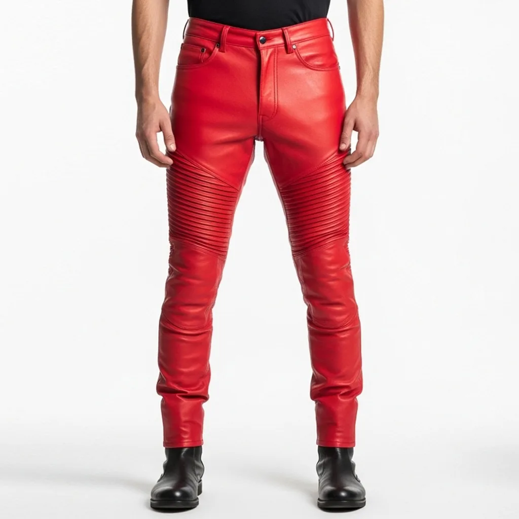red leather biker pants crimson coil front view