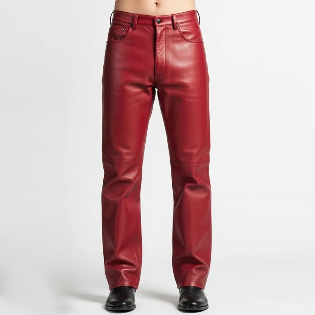 crimson red leather pants crimson rail straight-leg pants front view