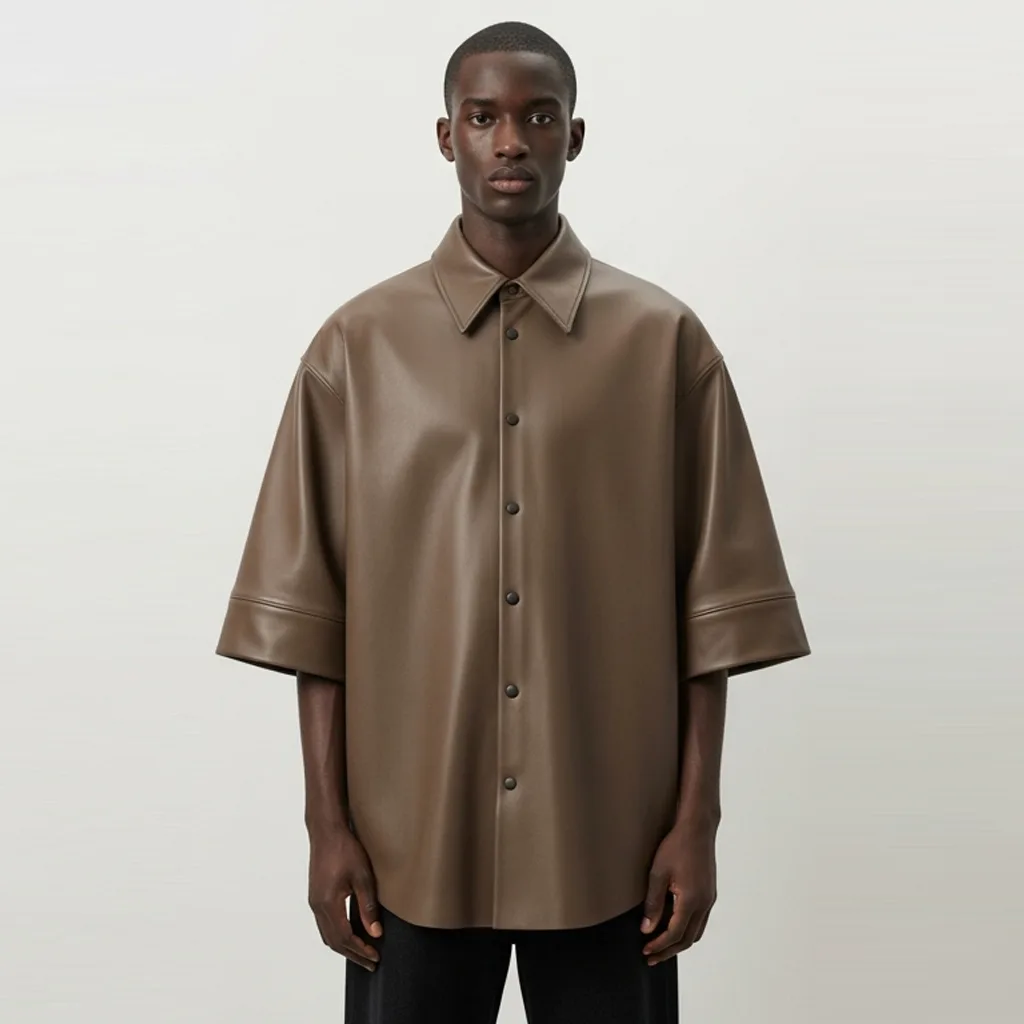 Custom Wide-Span Oversized Leather Shirt for Men