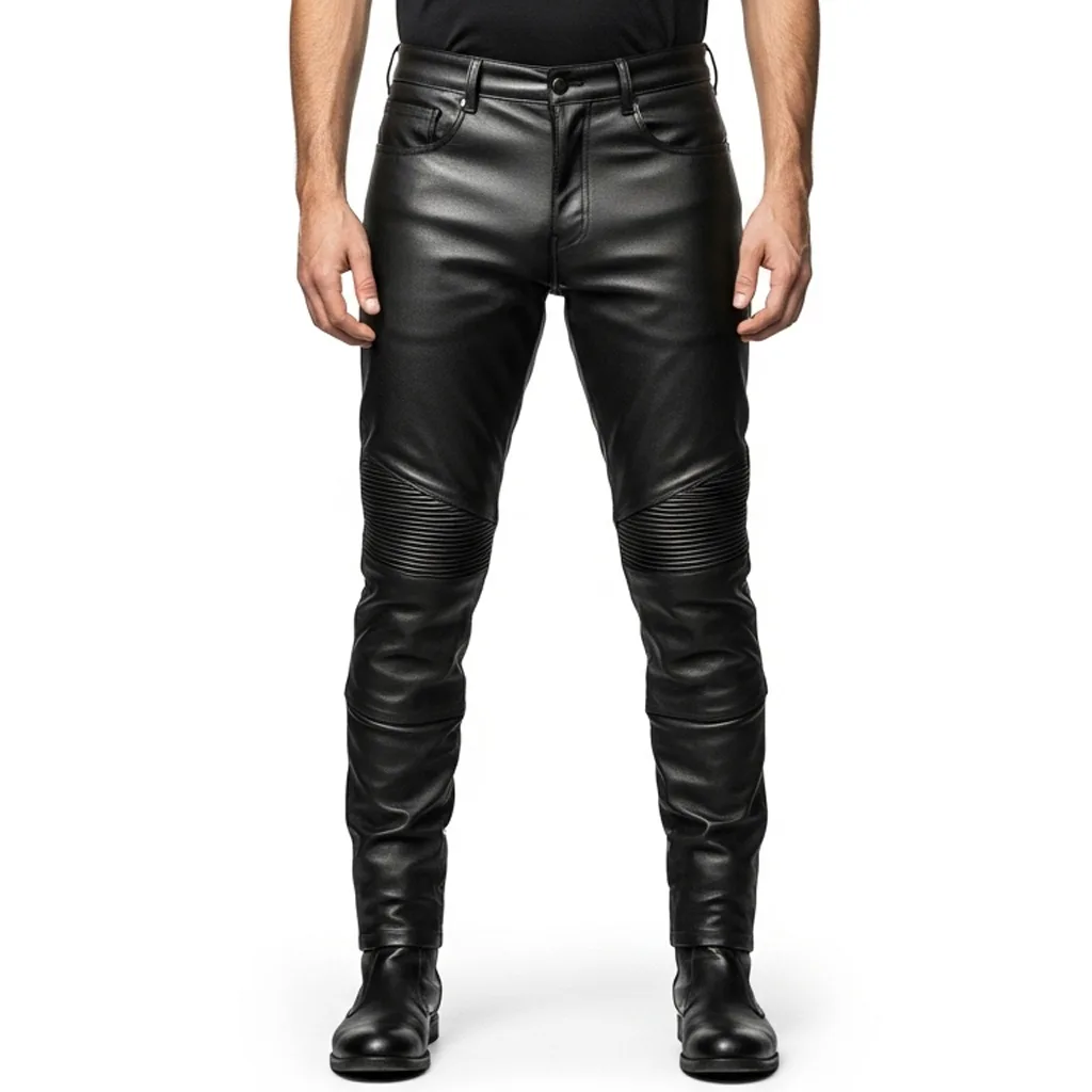 black leather biker pants ironclad noir side view