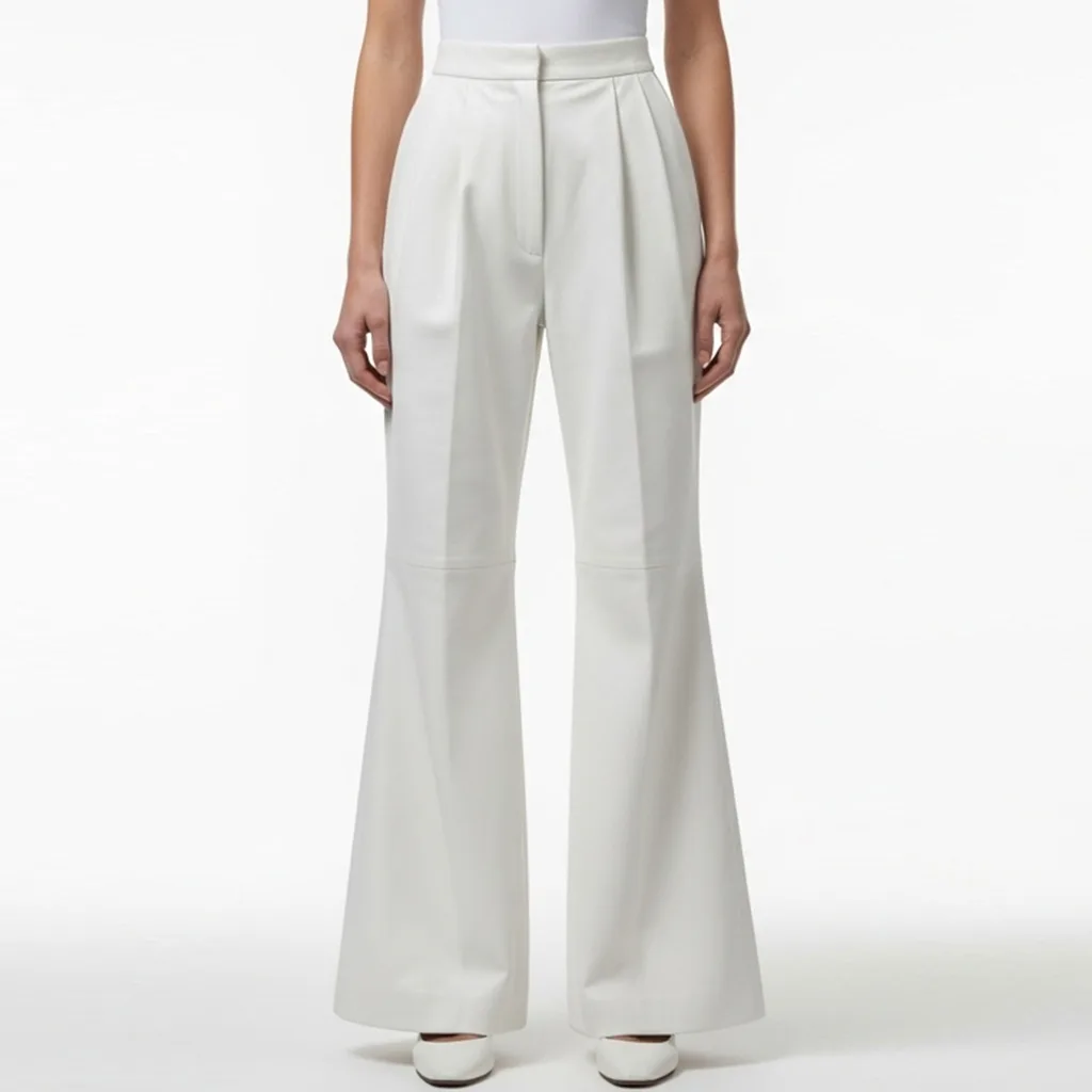 ivory wide leg leather trousers ivory cascade front view