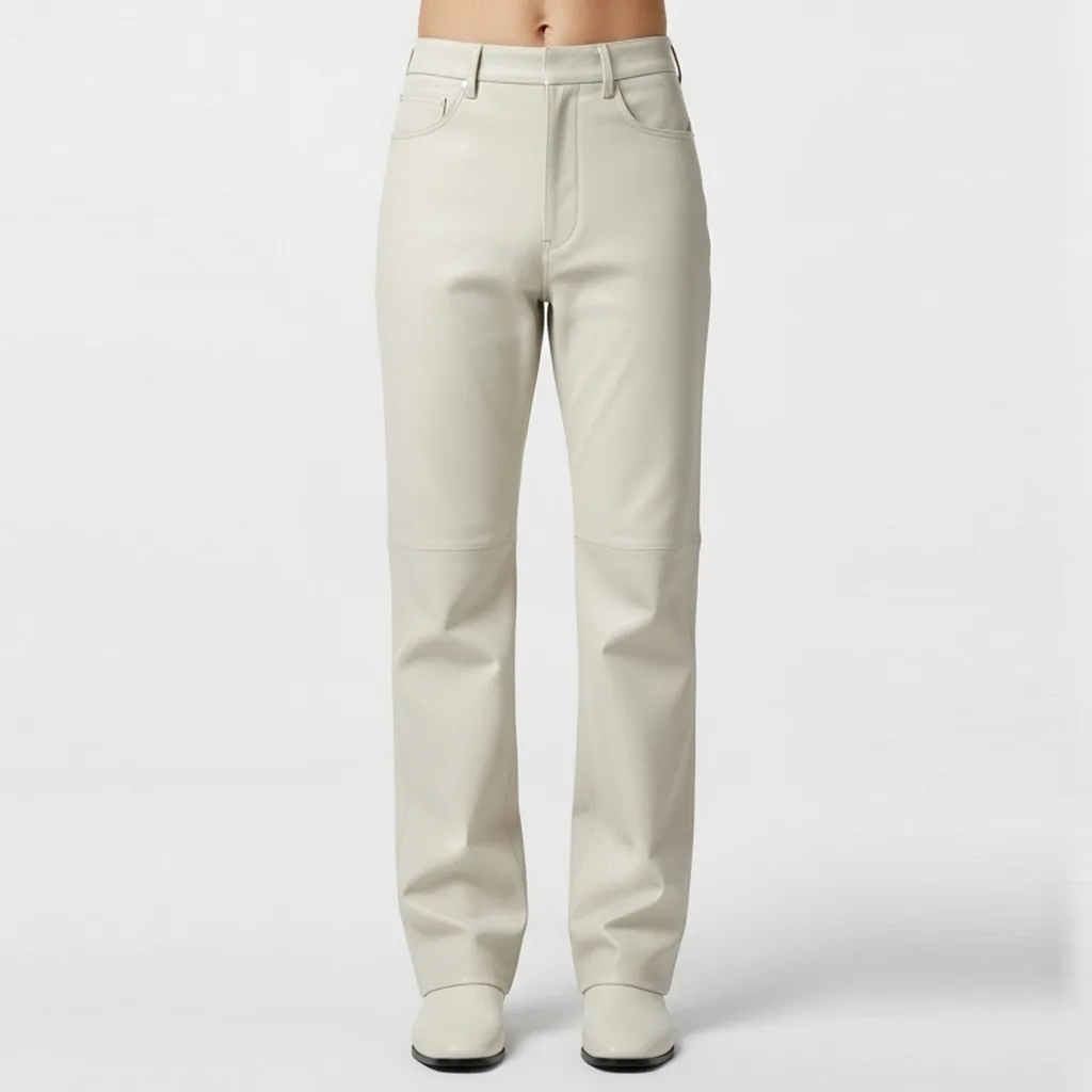 ivory leather trousers ivory vein leather trousers front view