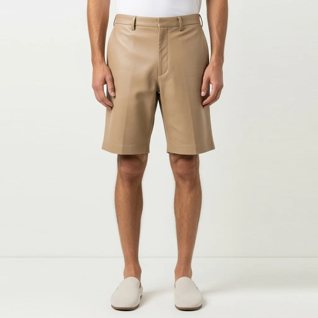 khaki leather shorts khaki shift front view