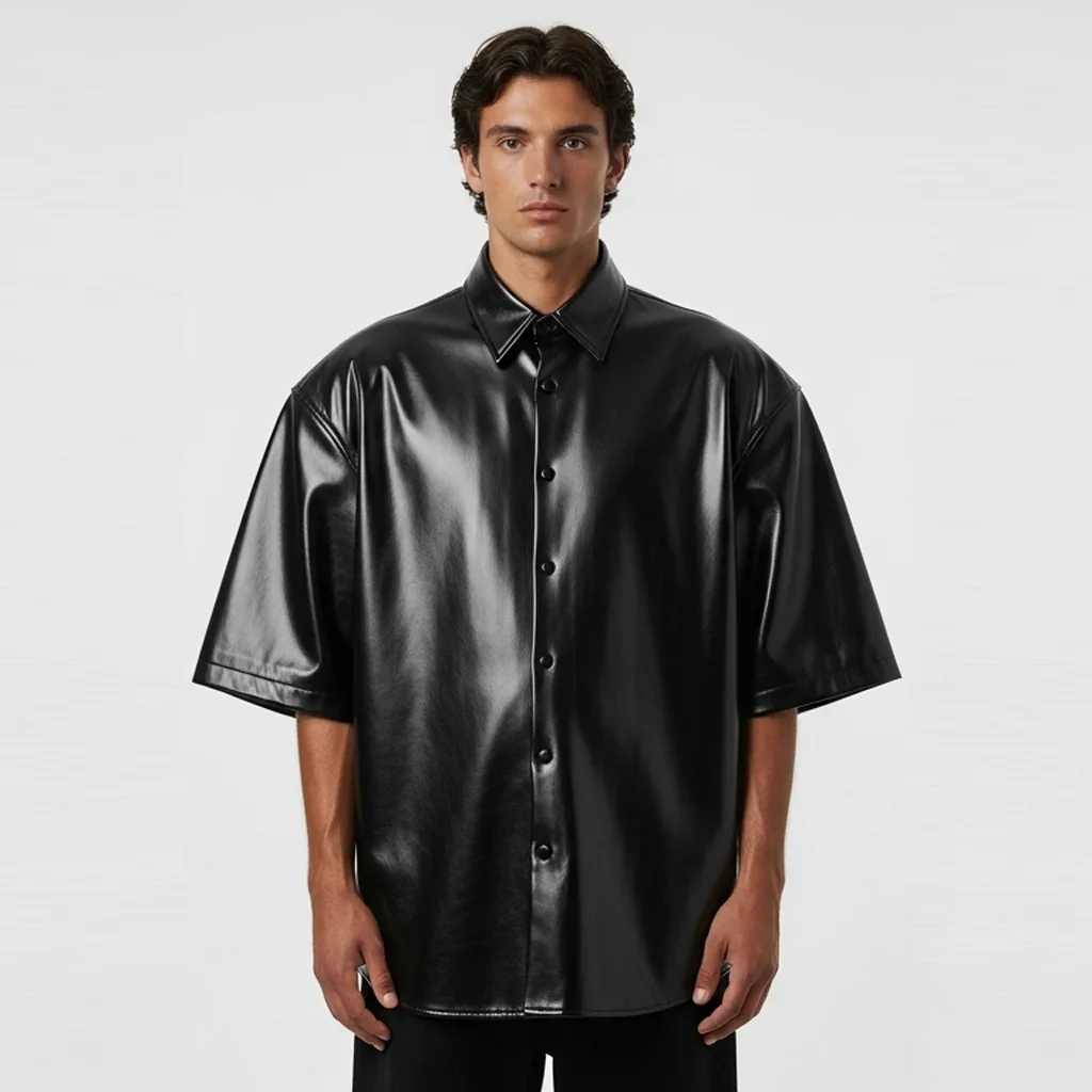 Custom High-Gloss Oversized Leather Shirt for Men