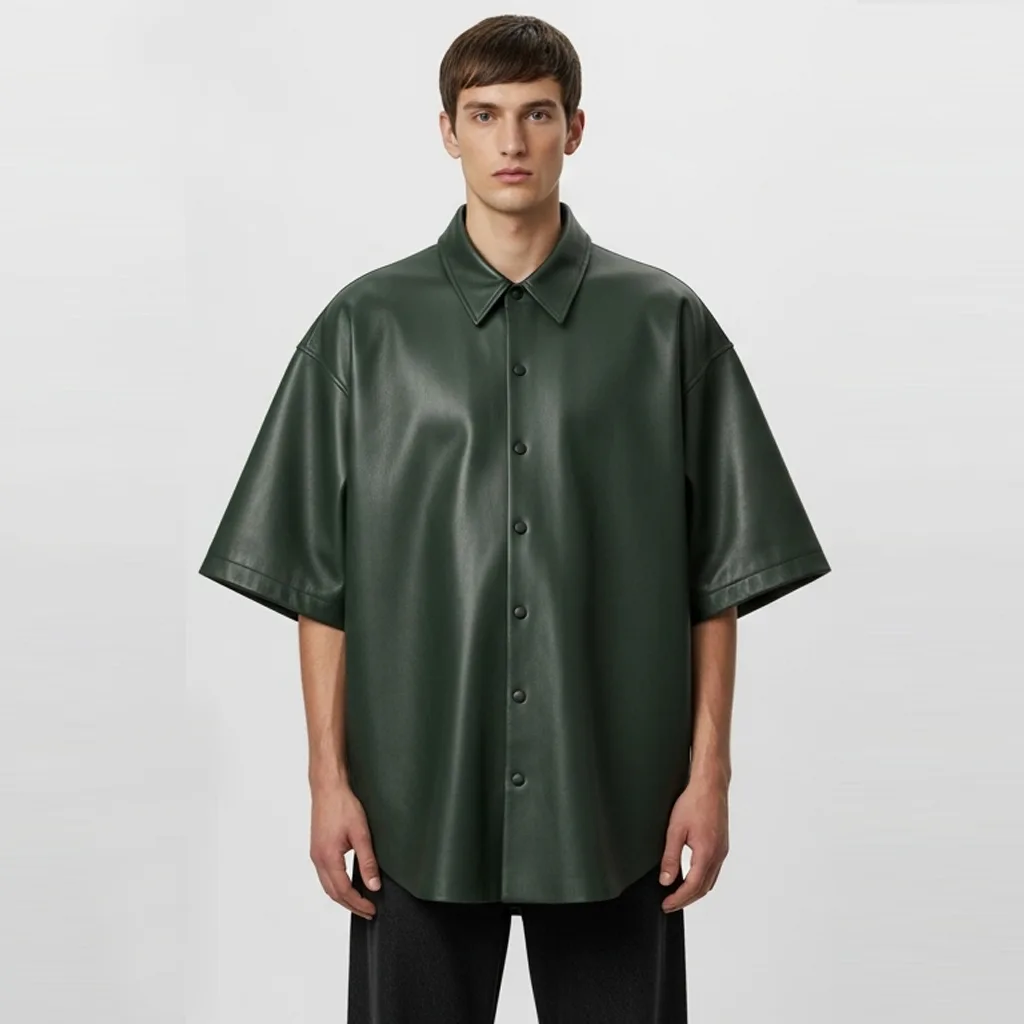 Custom Floodline Oversized Leather Shirt for Men
