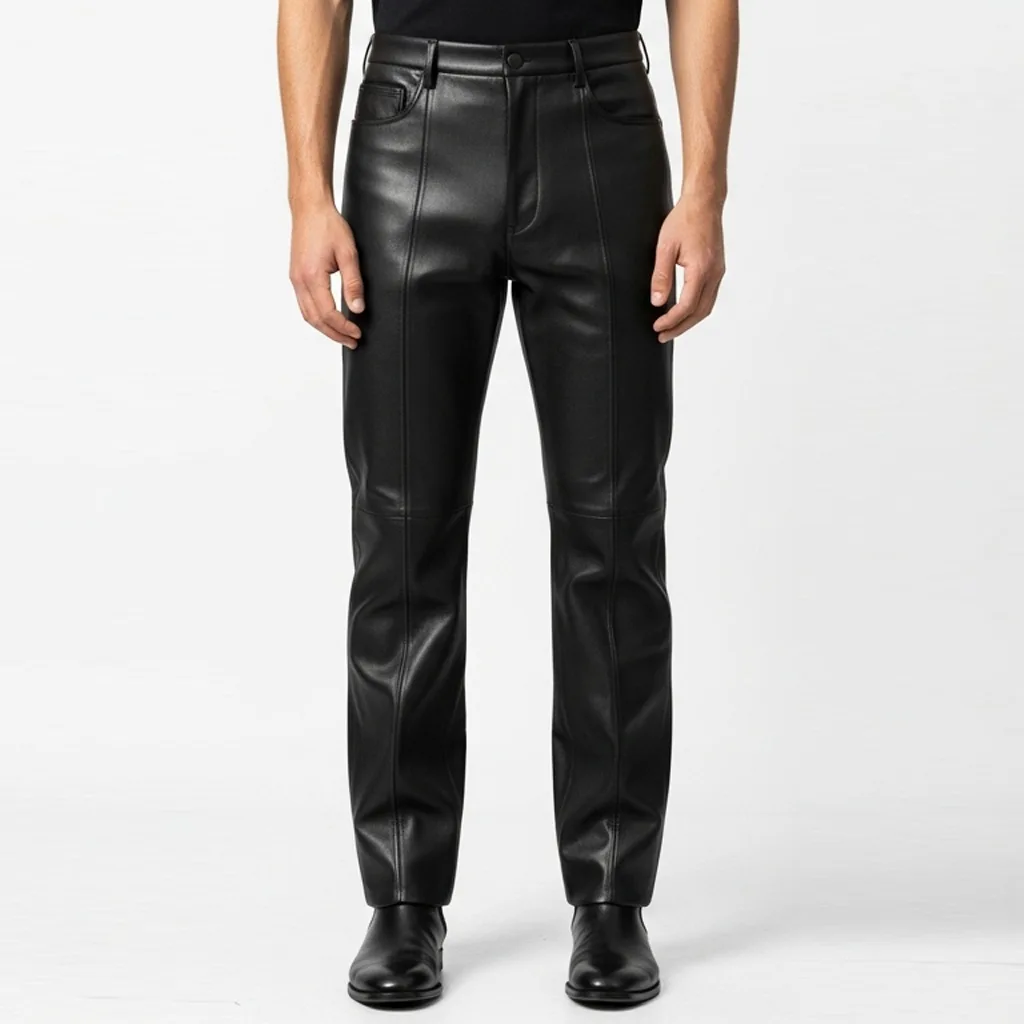 tailored black leather pants Noir Flatline Tailored Leather Pants front view