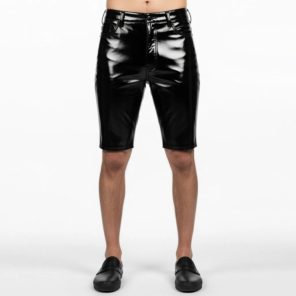 black patent leather shorts obsidian break front view