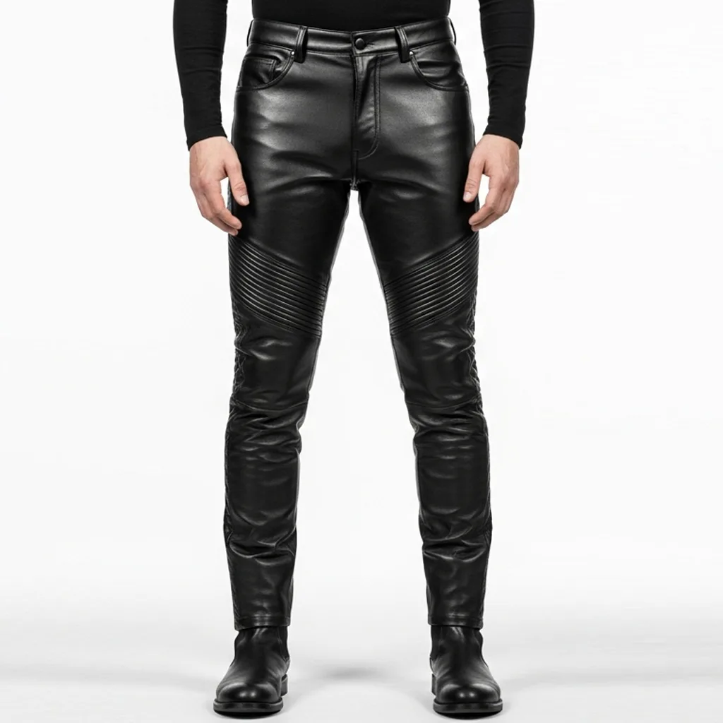 black quilted leather biker pants obsidian rift front view black quilted leather biker pants obsidian rift front view