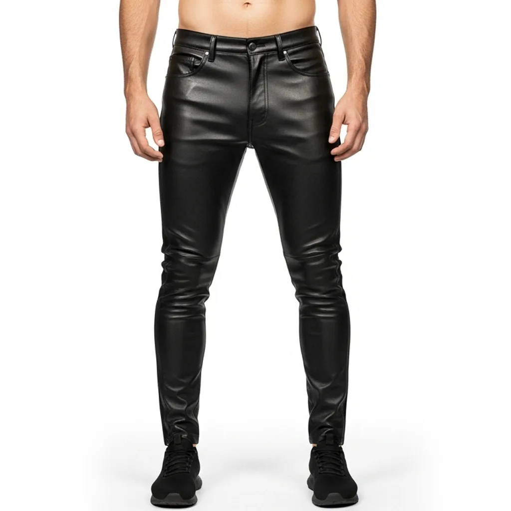 black leather track stripe pants onyx rush front view