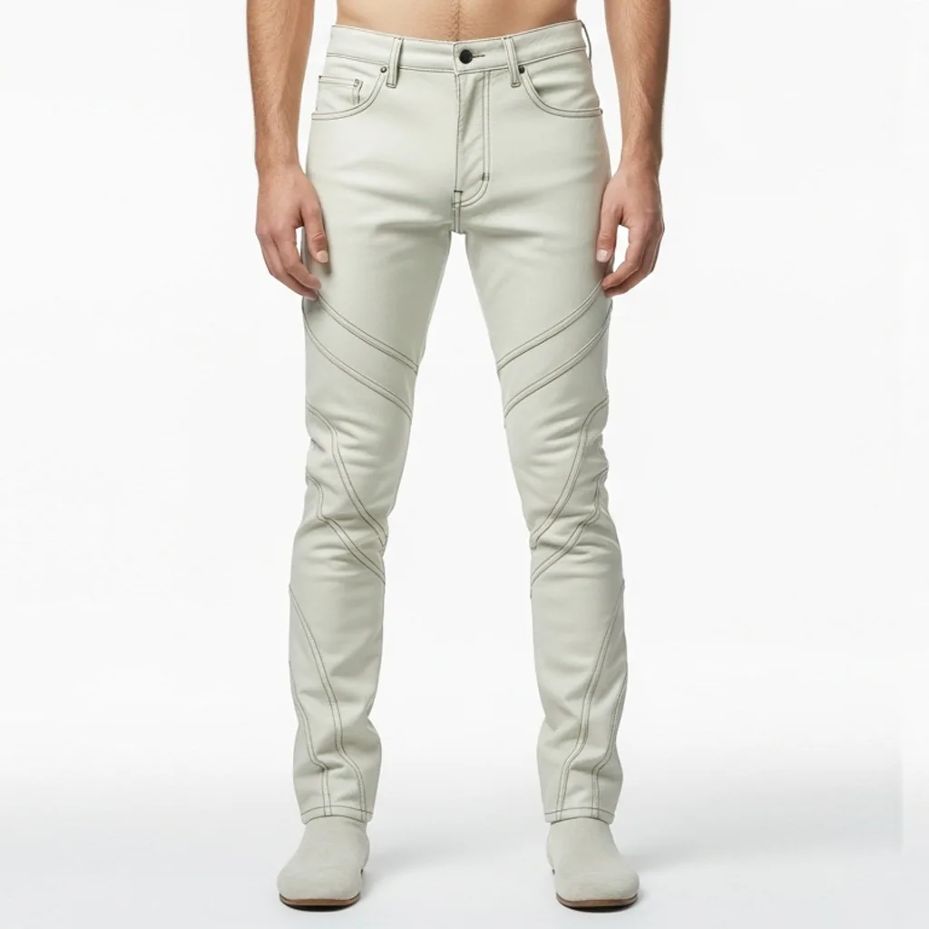 off white leather pants with contrast stitching pearl static contrast stitch pants front view