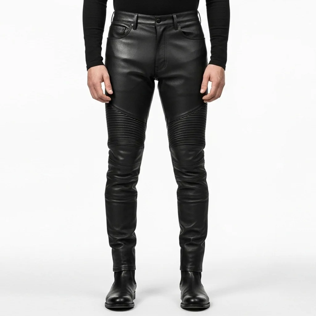 slim fit black leather pants ravencroft front view