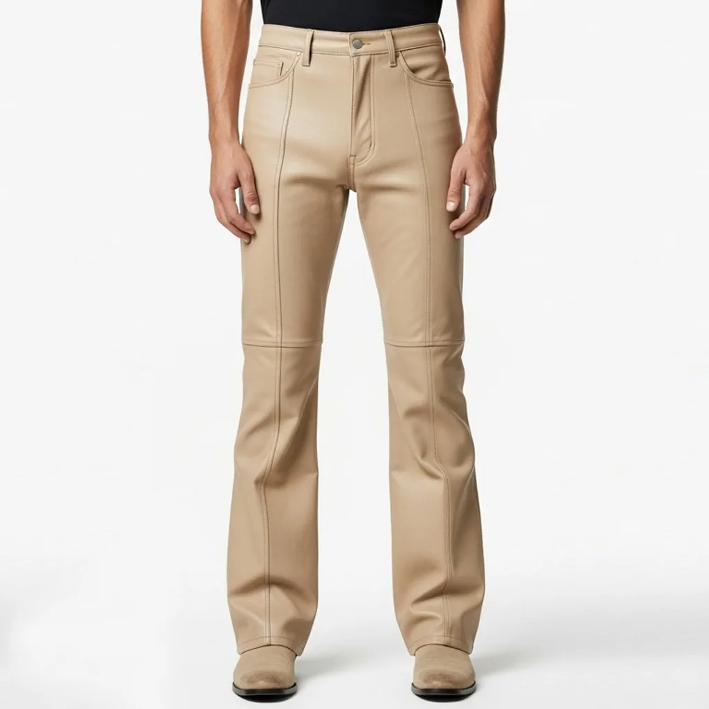 sandstone beige flared leather pants sandstone glide front view