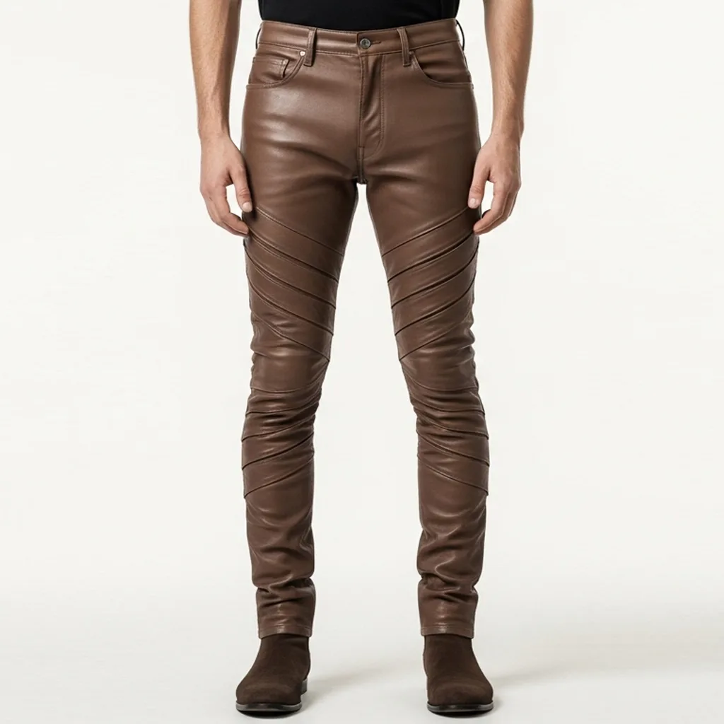 brown ribbed leather pants sepia coil side view