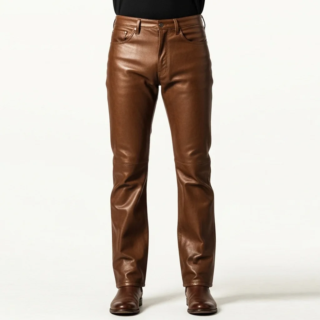 sepia brown straight leg leather pants sepia sway front view