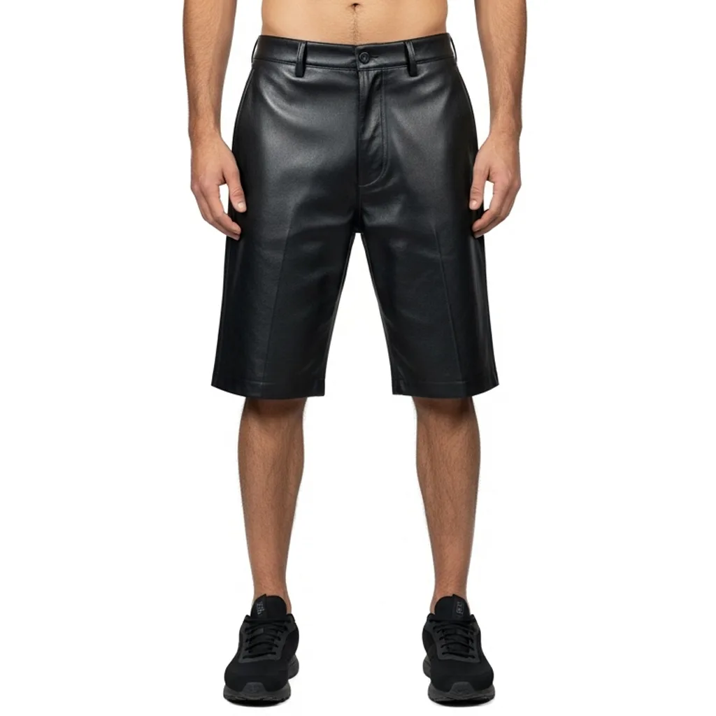 black leather shorts shadow pulse front view